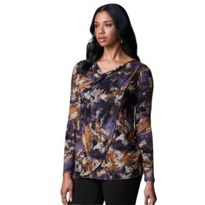 Simply Vera Wang Womens Purple Floral Cowl neck Long Sleeve Knit Tunic Plus XXL